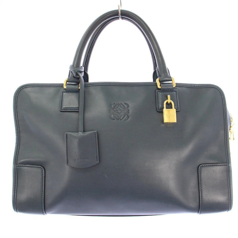 Loewe Amazona Handbag Anagram Leather Napa Calf Embossed Padlock Navy Blue